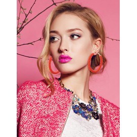 6 Pairs Bohemian Beaded Hoop Earrings Women Colorful Handmade Large Circle Dangle Drop Earrings for Women(Cute Colors)