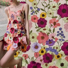 Tela de encaje clásica, 2 yardas, elegante, multicolor, girasol, bordado completo, tela de encaje de malla suave para bricolaje, vestido de fiesta
