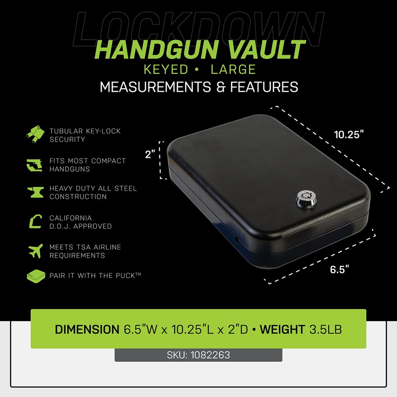 Lockdown Keyed Full Size Handgun Vault with All Steel Construction,
