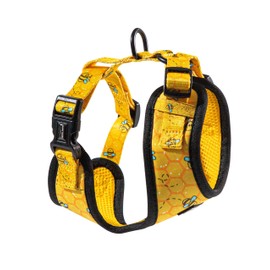 Fluffy Tailers Bee Pattern Yellow Dog Harness No Pull Adjustable Puppy Cat Honeycomb Design Vest Harness Small Dog Breathable Soft Padded Pet Chest Strap (Small)