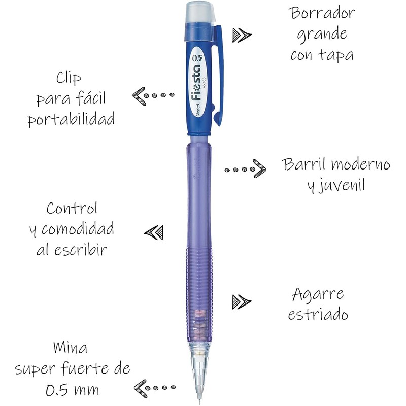 Lapicero Fiesta de Pentel Color Azul 0.5 mm Caja con