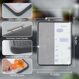 Stainless Steel Cutting Board, Double Sided Steel Cutting Board for kitchen,Double-sided anti-slip design and Built-in grinder,Dishwasher Safe Easy to Clean,Food-Grade (16 * 11in)
