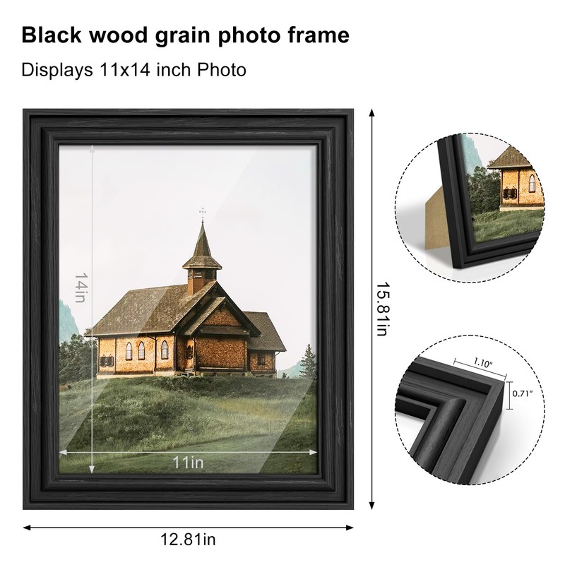 PEALSN 11x14 Picture Frame with Real Glass Front and Black