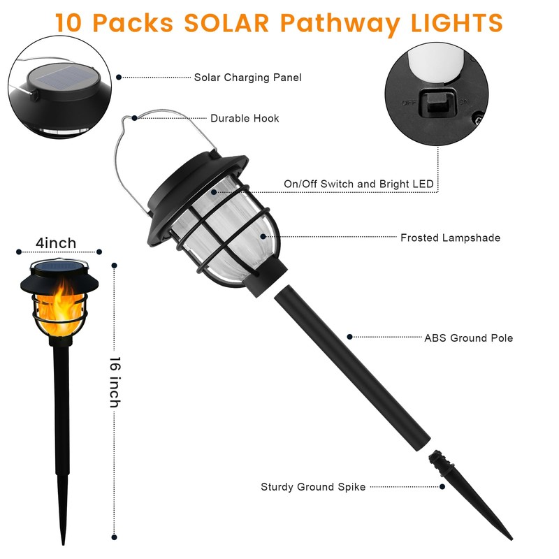10 Pack Solar Pathway Lights Outdoor - Bright Solar Powered