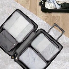 12 Large/Medium/Small Packing Cubes – Luggage Organiser in Various Sizes – Mesh Travel Packing Cube Set in Assorted Colours (12 Grey Mixed Sizes)