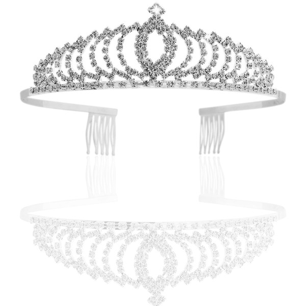 Vofler Crystal Tiara Crown Headband Headpiece Rhinestone Hair Accessories Decoration for Women Little Girls Bride Princess Birthday Wedding Pageant Prom Party with Combs Pin Silver