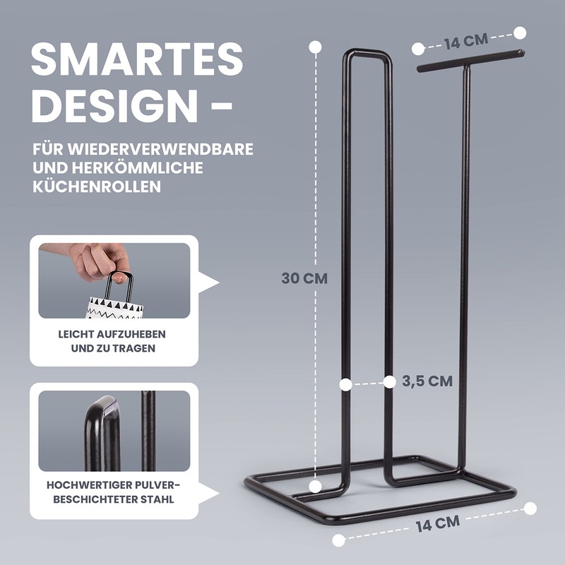 Kitchen Roll Holder Black with Kitchen Roll Washable Reusable Bamboo