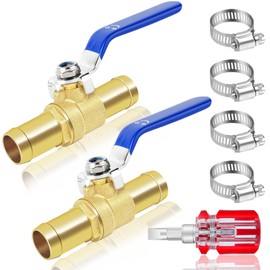 5/8'' Heater Hose Shut Off Ball Valves, 2Pcs Brass Barb Shut Off Ball Valves, 5/8'' PEX Shut Off Valves for Heater Hose, with 4Pcs Stainless Steel Clamps, Use for Water, Oil, Gas, Fuel line Fittings