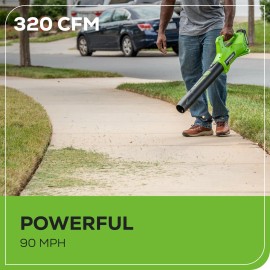 Greenworks 24V Cordless Leaf Blower (90MPH 320CFM) with 2Ah Battery and Charger