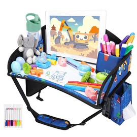 WENRENER Kids Travel Tray for Airplane - Toddler Car Seat Table Tray, Road Trip Essentials for Boys & Girls, Carseat Lap Desk for Kids Road Trip Activities (Dark Blue Car)