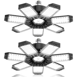 HAPYLUMI LED Garage Light 200W, 2 Pack 20000LM Bright Garage Lights Ceiling Led with 7 Adjustable Panels, 6500K Shop Lighting Screw in E26/E27 Bulb Socket, LED Lights for Shop Barn Basement Bay
