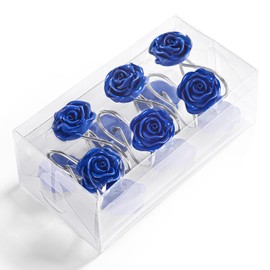 Litabel Rose Flower Shower Curtain Hooks 12PCS,Home Decorative Blue Rose Shower Curtain Hooks Metal Rustproof Cute Rose Flower Shower Hooks Rings Bathroom Shower Rods Decoration Accessories