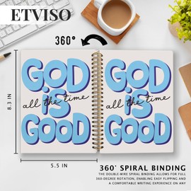 ETVISO Blue Christian Notebook for Women, God is Good All the Time Bible Journaling, Prayer Journal for Woman, Church Notes Notebook, Scripture Hardcover Spiral Notebooks 5.5x8.3 Inch