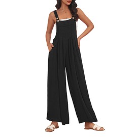 AUTOMET Womens Beach Vacation Outfits Jumpsuits Overalls Wide Leg Casual Summer Spring Outfits Rompers Trendy Jumpers Black L