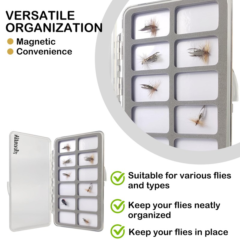 3PACK-Aventik Slim Fly Fishing Box Clear Lightweight Tackle Organizer with