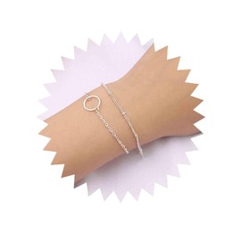 TseenYi Layered Circles Bracelet Anklet Double Layer Beads Chain Circle Bracelet Silver Beads Chain Bracelet Boho Circle Link Chain Bracelet Summer Beach Beads Chain Jewellery for Women and Girls