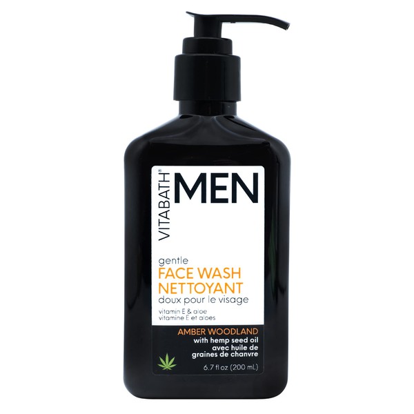 Vitabath Men's Amber & Woodland Gentle Face Wash Daily Nourishing Facial Cleanser - Hydrating, Moisturizing Dry Skincare Balance For Him - 8 fl oz