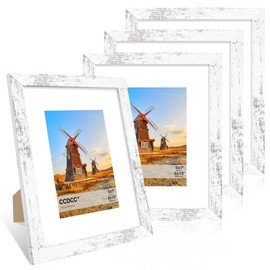 ccdcc 8x10 Picture Frame Set of 4, 8 x 10 Wood Photo Frames with Mat for 5x7, Rustic Natural Wooden Frame with Real Glass Cover for Wall and Tabletop Display,Distressed White