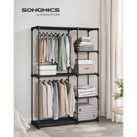 SONGMICS Portable Closet, Freestanding Closet Organizer, Clothes Rack with Shelves, Hanging Rods, Storage Organizer, for Cloakroom, Bedroom, 48.8 x 16.9 x 71.7 Inches, Black URYG026B02