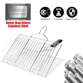 Cestas de parrilla para parrilla de pescado para parrilla al aire última intervensión, barbacoa, accesorios de parrilla plegable de acero inoxidable con mango extraíble, cesta de parrilla para bar,