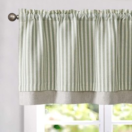 jinchan Linen Striped Valance for Windows 18 Inch Light Filtering Drapes for Small Window Farmhouse Double Layer Valance for Living Room Kitchen RV Rod Pocket 1 Panel Sage Green on Linen