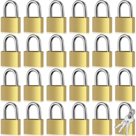 Yaocom 24 Pcs Solid Brass Keyed Padlock, Small Yellow Gym Lock, Strong Padlock with Same Key for Luggage Toolbox (25mm)