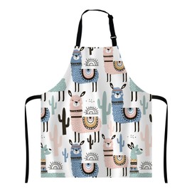 Wasach llama Apron, Cute animal alpaca with cactus Bib Apron with Adjustable Neck for Men Women,Suitable for Home Kitchen Cooking Waitress Chef Grill Bistro Baking BBQ Apron