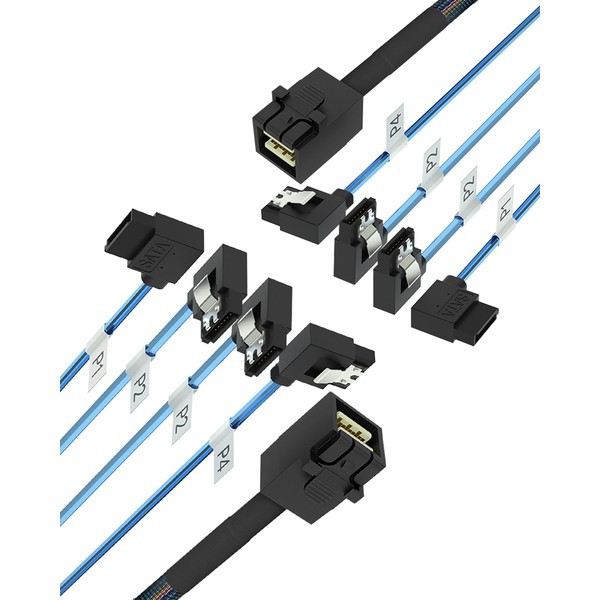Buacoz 2Pack SFF-8643 to 4X SATA 90-Degree Right-Angle Adapter Cable