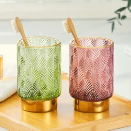 LEICURACE Makeup Brush Holder Organizer,Toothbrush Holders,Desk Pen Pencil Holder,Multifunctional Vintage Glass Brush Cup（A42-4-US）