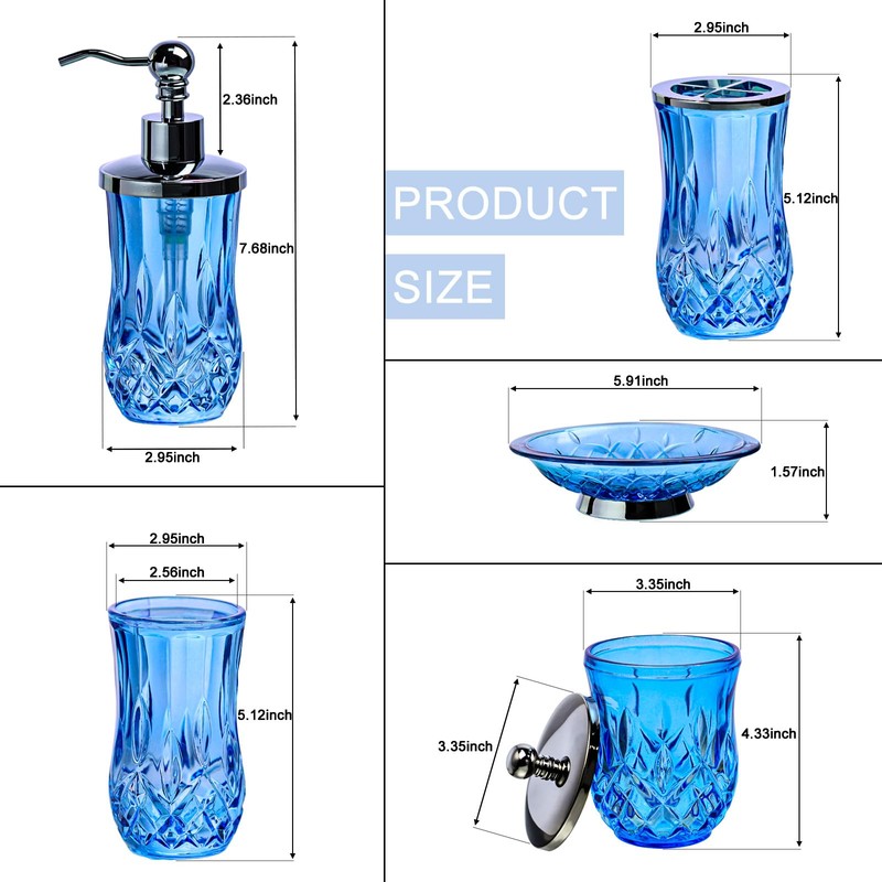 Bathroom Accessories Set,5 Pcs Blue Glass Bathroom Accessory Set,Complete Lotion