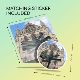 1 x Greeting Card & 10 cm Round Sticker Set - York Minster Sign Post England - Birthday Thank You Friend Lover Fan Mum Dad Kids #52556