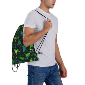 Richugui Backpack with Drawstring, Green, Black, Frogs, Drawstring Bag, Sports, Gym, Bag for Men and Women, Backpacks, Training, Yoga Bag, Black, One Size