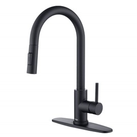 Matte Black Kitchen Sink Faucet High Arc Single Handle Faucet, Trywell 304 Stainless Steel Pull Out Kitchen Faucet Hot & Cold Water Black Kitchen Faucet with Pull Down Sprayer
