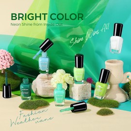 Morovan Green Nail Polish Set: Turquoise White Blue Spring Summer Fingernail Polish Kit Neon Lime Green Air Quick Dry Nail Polish Pack for Nail Art Manicure Gift Holiday Party for Women Girls