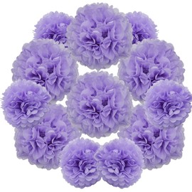 Yosawo 12 Pack Tissue Paper Pom Poms 10" & 12" Paper Flowers for Wedding Birthday Party Baby Shower Valentine Day Decorations(ZH/Light Purple)