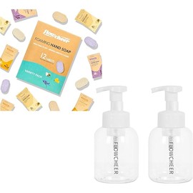 Foaming Hand Soap Tablet Refills+ Pump Bottle Dispenser 12 OZ/350 ML Refillable with 12 Pack Variety Fragrance Soap Refills Tablet