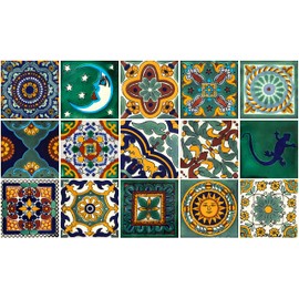 Mexican Ceramic Tiles 4x4 - Verde by Cerames - 15 Decorative Mexican Mosaic Tiles for Bathroom, Kitchen, Shower, Mexican Tiles backsplash Talavera