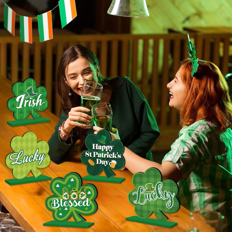6Pcs St Patricks Day Decorations Table Wooden Centerpiece Happy St.