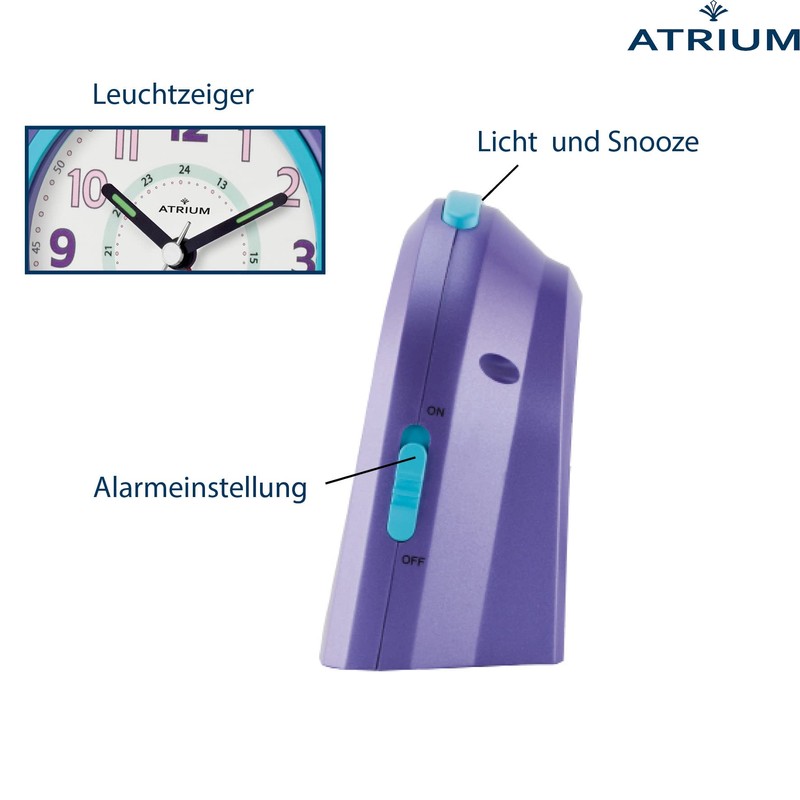 Atrium Kinder Wecker Analog Quarz ohne Ticken mit Licht und