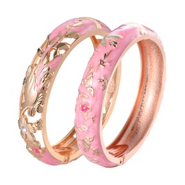 UJOY Colors Handcraft Jewelry Cloisonne Bracelet Enamel Hollowed Bird Spring Hinged Womens Bangles Gifts Box 88A31-55C49 Pink