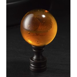 Qc 1 Pack Tawny Crystal Lamp Finial Cap - Handmade, Ball Shaped Patterned Glass with Screw Knob Base, Decoration Accessories for Table and Floor Lamp Shade Top (2 Inches Tall, Bronze Finish)
