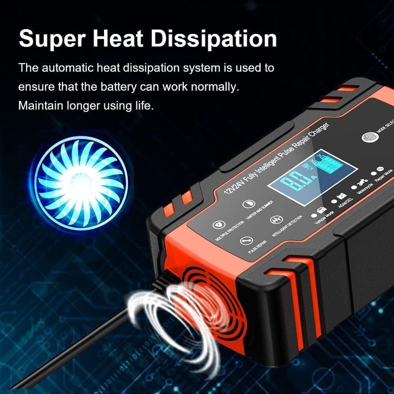 KEPEAK Car Battery Charger 12V/24V Smart Automatic Intelligent Pulse Repair