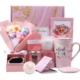 Regalos de Cumpleaños para Mujeres, 10 Piezas Canasta de Spa Relajante para Mujer. Regalos Originales Mujer, para Ella Amiga, Mamá, Novia (Rosa)      