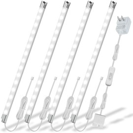 Cefrank 4pcs 12" Under Cabinet Counter Closet LED Lighting Strips Lamps Bars Fixtures for Glass Display Cabinet Bookcase Shelf Detolf - Color: Cool White - 6000K