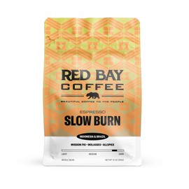 Red Bay Coffee Slow Burn Espresso Coffee Beans - Dark Roast Coffee Beans - Whole Bean Coffee - Blend of Brazilian Coffee & Sumatra Coffee Beans - 12oz Resealable Pouch of Whole Bean Espresso Coffee