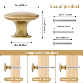 ShipeeKin Pack of 4 Vintage Furniture Handles, 30 mm Round Furniture Knobs with Screws, 30 mm Cabinet Knobs for Kitchen, Chest of Drawers, Office (Yellow Bronze)