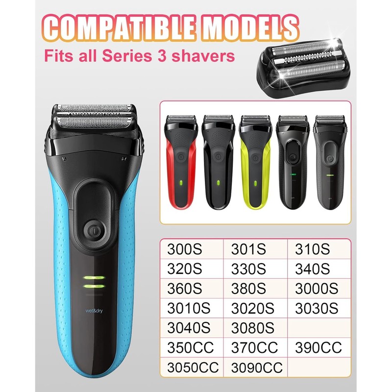 21B Series 3 Shaver Replacement Heads Compatible with Braun S3