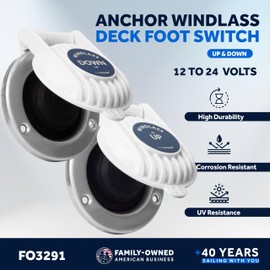 Five Oceans Windlass Foot Switch - Covered Anchor Windlass Deck Foot Switch Up/Down, Single Direction Switches, White UV-Stabilized Plastic Hinged Cover, 12-24-Volts, 5-Amp - FO3291