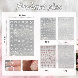 Lilbitty 4 Stück Herz Schleifen Nagelkunst Aufkleber, Herz Schleifen Nagelaufkleber, Fliege, Nageldesign Aufkleber für Nagelkunstbedarf, Nagelaufkleber für Frauen und Mädchen