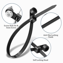 Shappy 200 Pcs 12 Inch Plastic Zip Tie with Screw Hole 50lbs Black Screw Zip Ties with Mounting Hole Multipurpose Heavy Duty for Indoor and Outdoor Use
